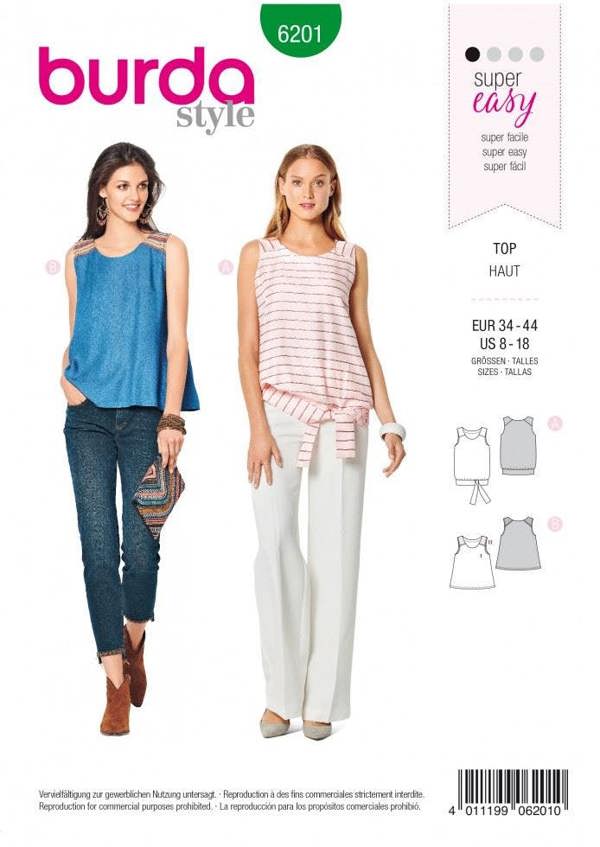 Burda Sewing Pattern 6201 Tops For Women, Sizes 8-18 - Easy