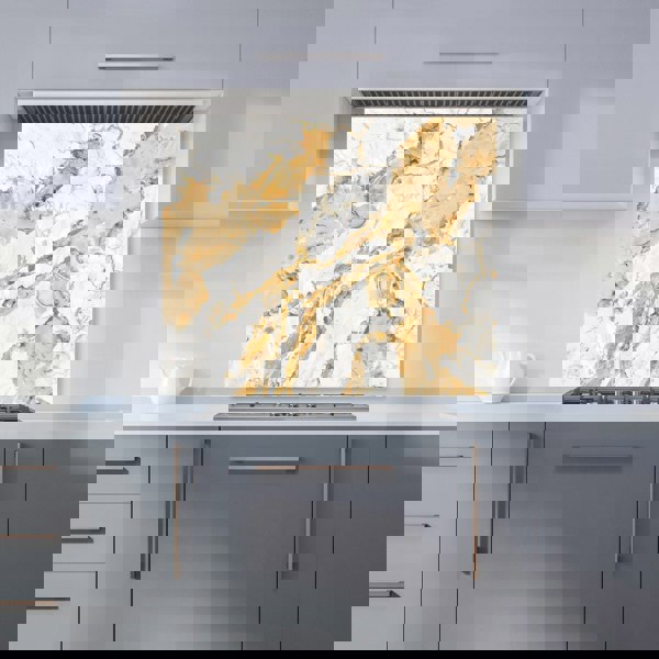 Warren Reed - Designer White And Gold Quartz Effect Kitchen Splashback