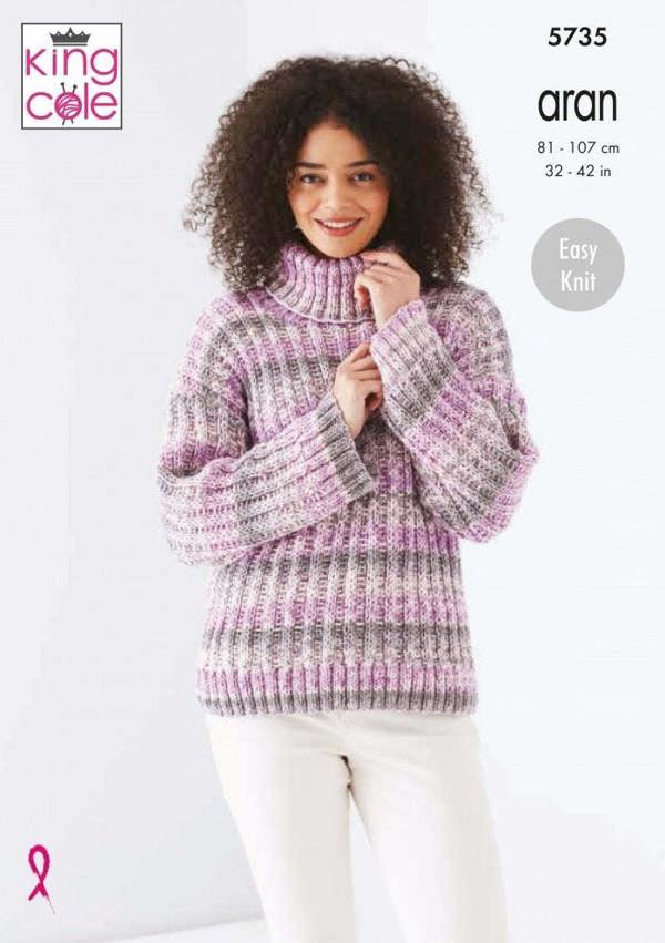King Cole Drifter Aran Knitting Pattern 5735, Cardigans, Sweaters for Women, 32 - 42 Inches - Easy