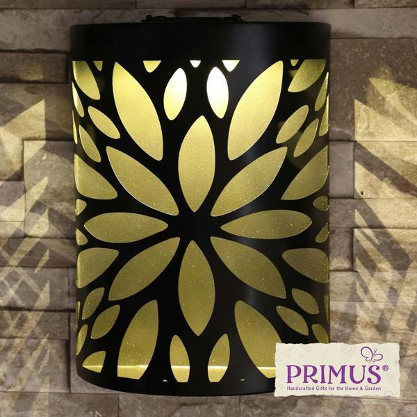 EDH Door Hardware Small Metal Curved Abstract Flower Solar Wall Panel – 25.5 x 19 x 5.5 CM | Solar-Powered Outdoor Wall Art | LED Metal Garden Panel