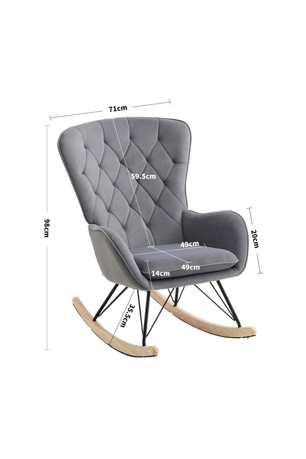 Living and Home Grey Modern Diamond Check Tufted Velvet Rocking Chair