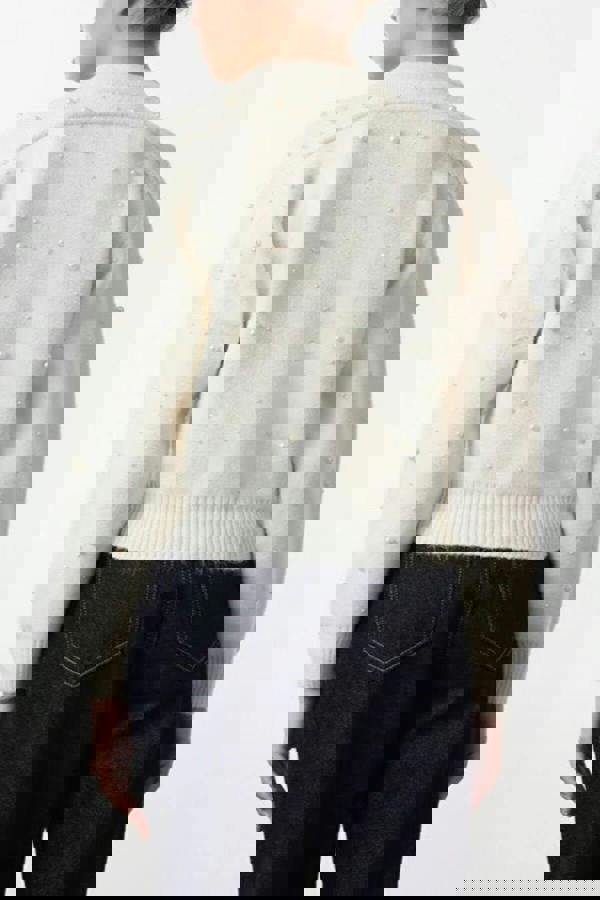 WOVCOR Soft Textured Zippered Knit Cardigan with Stone Details