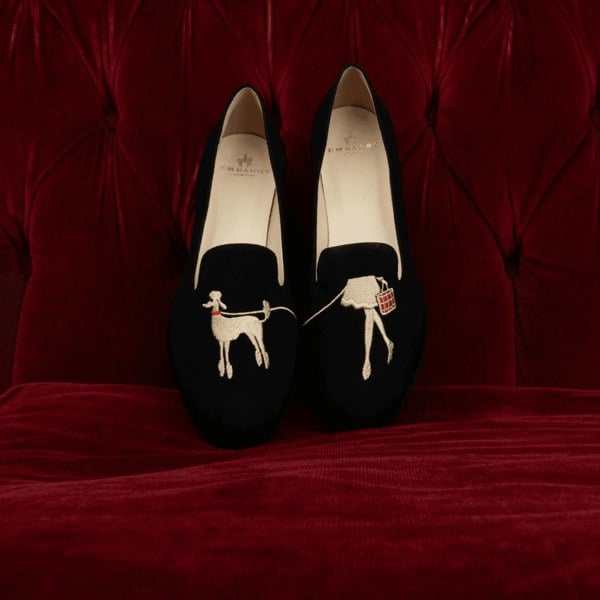 Embassy London Fetch - Black - Women's round toe poodle embroidered comfy leather loafer