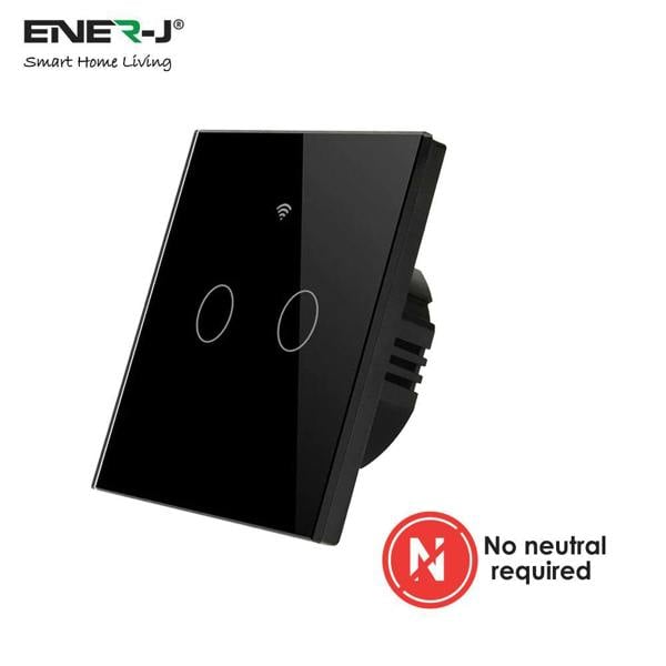 ENER-J Smart 3 Gang Switch – WiFi Touch Light Switch No Neutral, Alexa & Google Compatible, Black UK Glass Panel