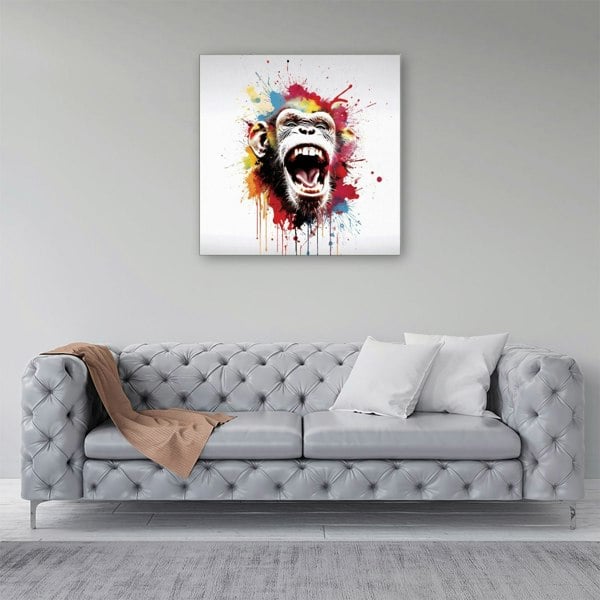 Warren Reed Coloured Splash Art Crazy Monkey Face Canvas