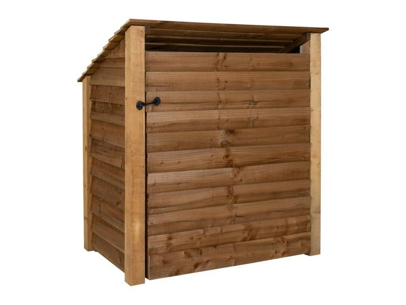 Arbor Garden Solutions Wooden Log Store (Roof Sloping Back) with Door and Shelf W-119cm, H-126cm or 180cm, D-88cm - Brown Finish