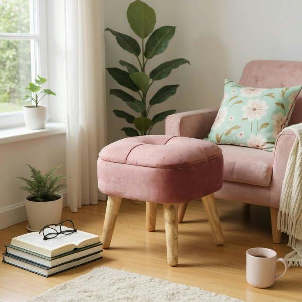 PINK WOODEN STOOL