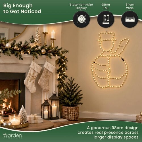 98cm LED Rope Light Snowman Christmas Decoration, Indoor & Outdoor Wall Hanging