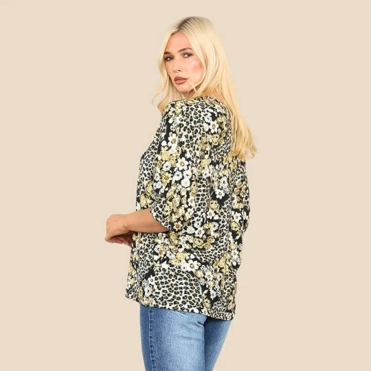Elaina Fashion Women's Floral Print ¾ Sleeve Blouse