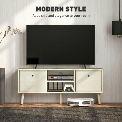 Wyld Haus Lepa Yoha 110cm Natural Wood TV Storage Cabinet With Fabric Fold Down Drawers For Screens Up To 50 Inches