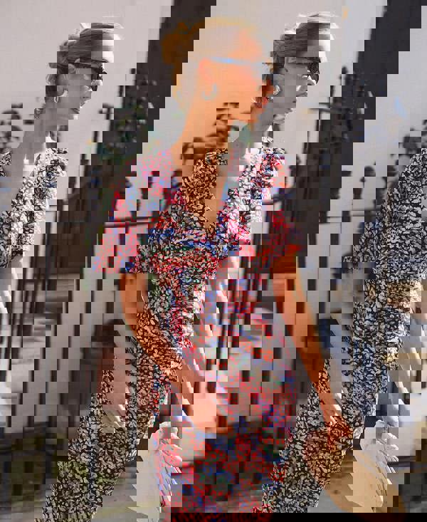 Multicoloured Animal Ruche Midi Dress