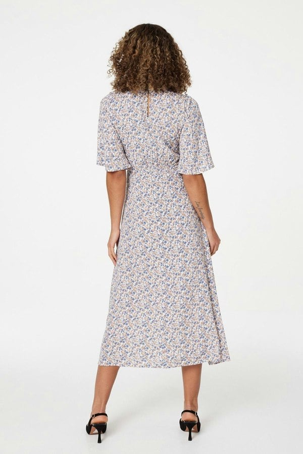 Blue | Floral Angel Sleeved Midi Dress