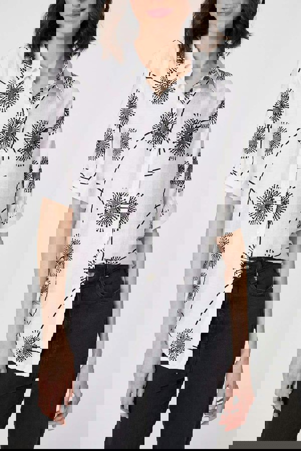 White | Printed 1/2 Sleeve Button-Up Shirt
