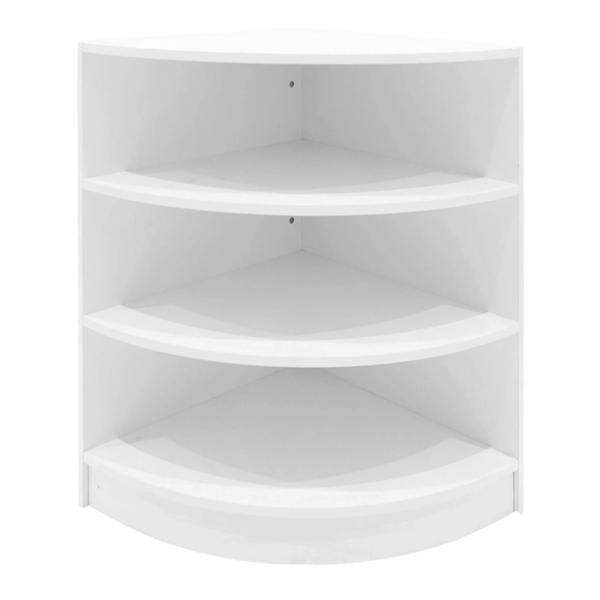 Europa LED Shop Counter Set in white featuring a sleek, curved design with four spacious shelves for organized display and storage