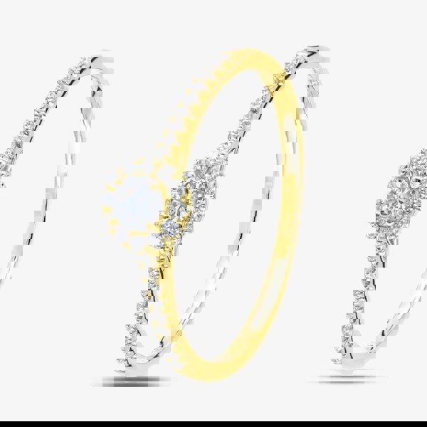 T. H. Baker 9ct Yellow Gold 0.25ct Diamond Halo Shoulder Set Ring PR12739Y