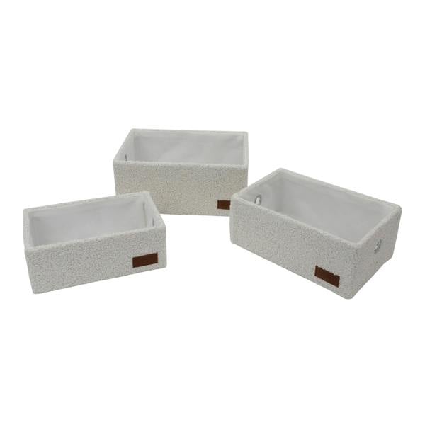 JVL Shiro Boucle Rectangular Fabric Storage Baskets for Home Organisation, Set of 3, White