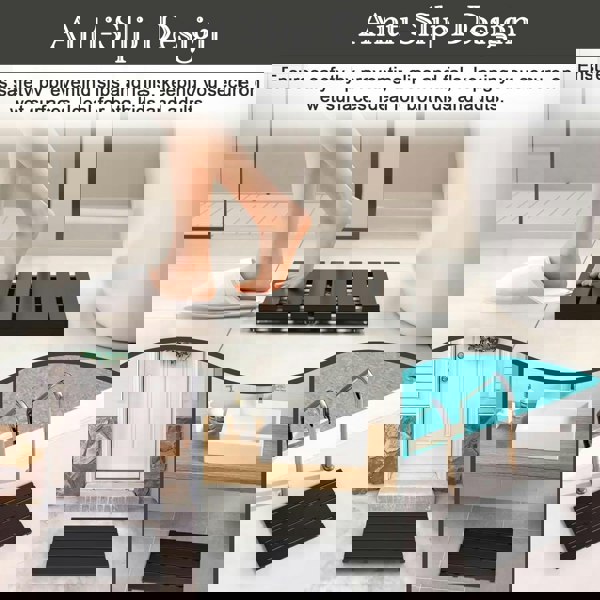 MANTRARAJ Bamboo Bathroom Bath Mat 60x35cm Non-Slip Feet Ideal for Home, Hotels, Spa, Indoor & Outdoor Black