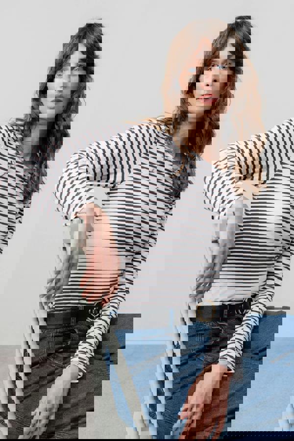 Riverside Striped Casual Jersey Top Chocolate | Lily and Me Clothing