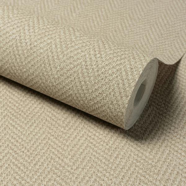 Grandeco Antiga Herringbone Chevron Weave Textured Wallpaper, Taupe
