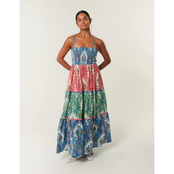 Blue Vanilla Paisley Printed Shirred Waist Strappy Midi Dress