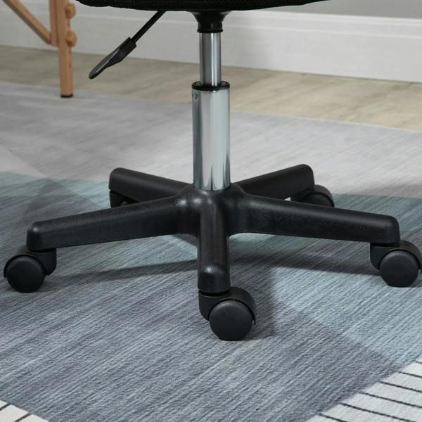 Black swivel stool base with vertical cylinder and five rolling caster wheels