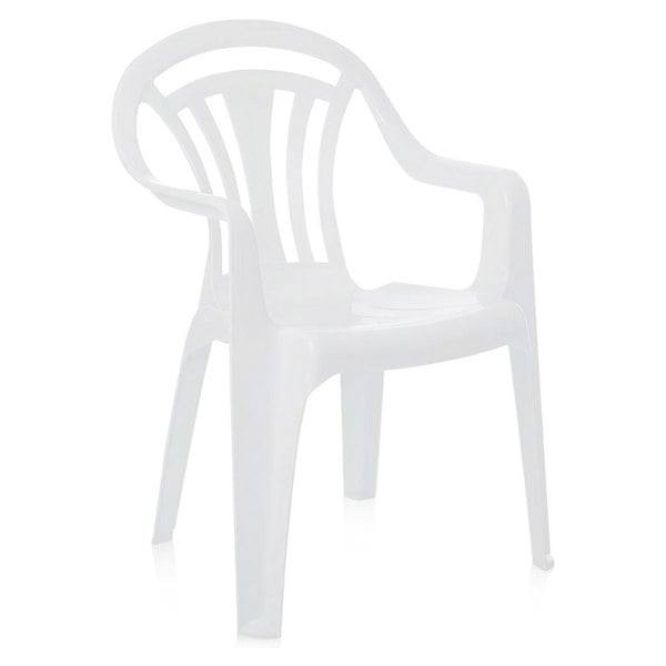 8 x White Stackable Plastic Low Back Garden Chairs For Patios & Outdoor Picnics