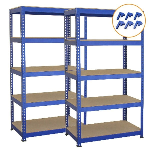 Monster Racking 2 x T-RAX Blue Metal Racking Units 75cm x 150cm x 30cm with Free Bay Connectors