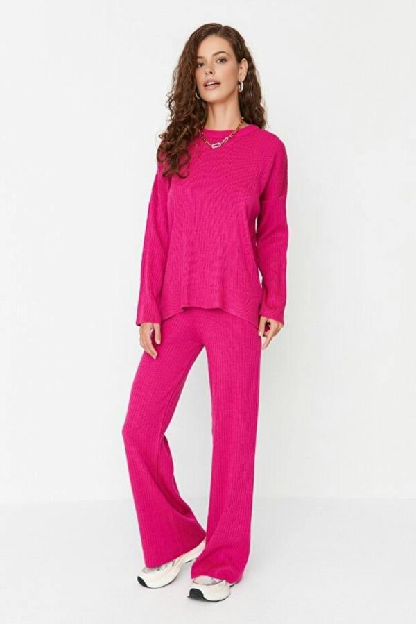 WOVCOR 2-Piece Loose Fit Basic Ribbed Knit Top & Pants Set