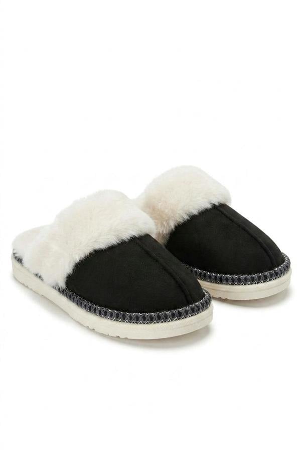 Kalia Faux Fur Lined Slip-on Flat Slippers - Beige_wb