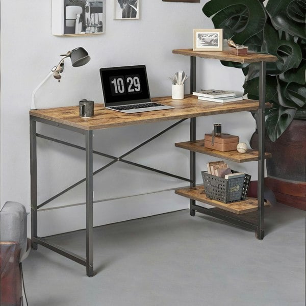 Rafaelo Mobilia Industrial 4 Tier Writing Desk With Steel Frame