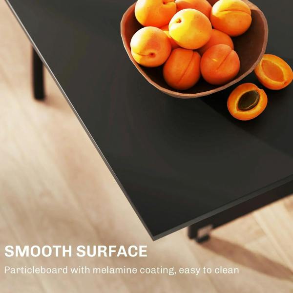 Black drop-leaf dining table tabletop with smooth melamine surface and corner edge