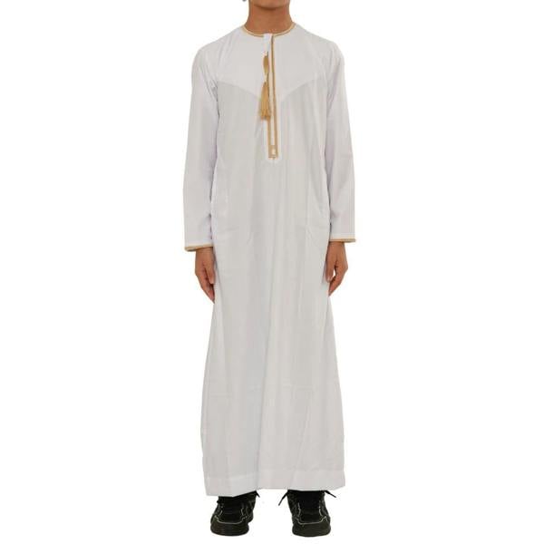 TT-003 - Boy's Emirati Omani Gold Tassel Embroidery Thobe - White - Thobez - 1