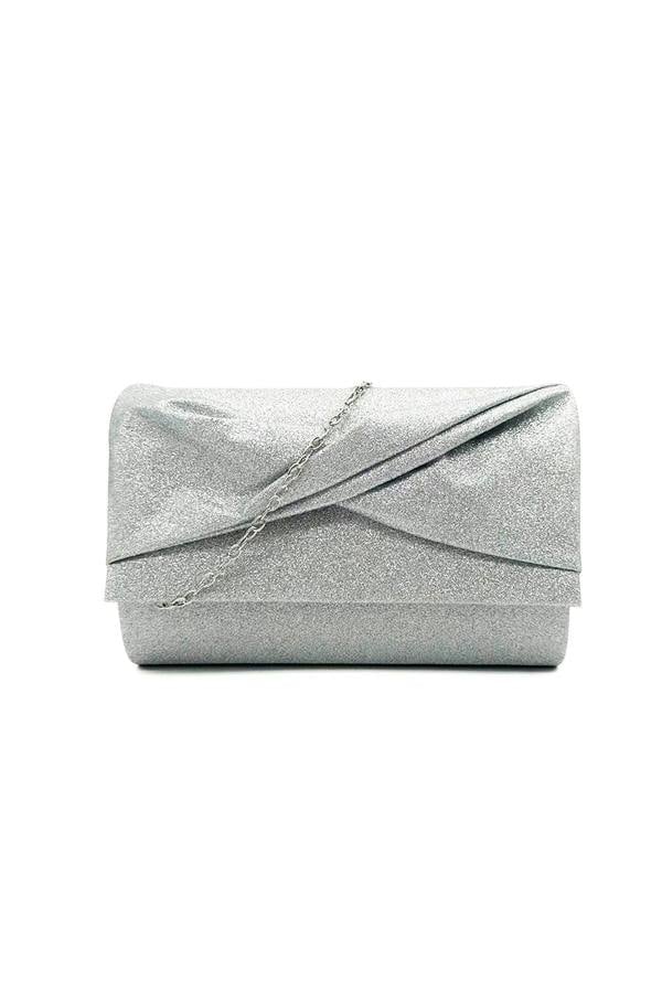 Pluspup Pleated Glitter Clutch Bag with Chain Strap