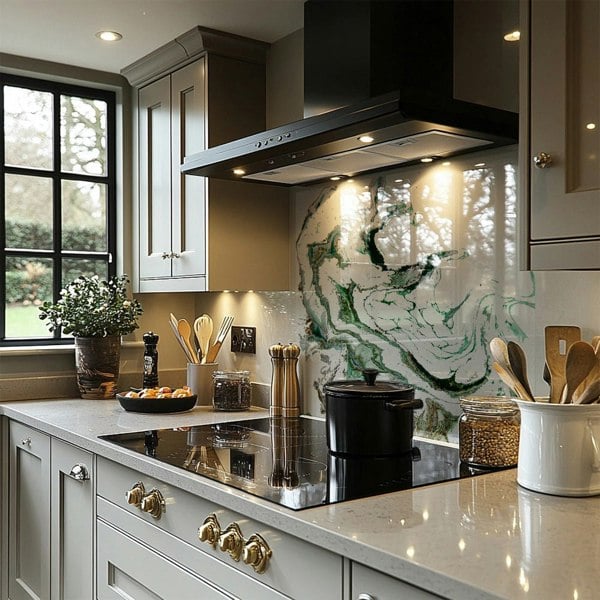 Benjamin Tate Design Gold & Green Marble Splash Back