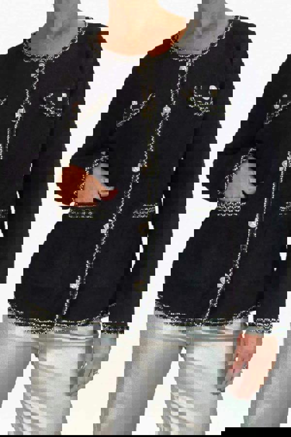 Paulo Due Women's Textured Bouclé Cardigan Jacket with Pearl Trim