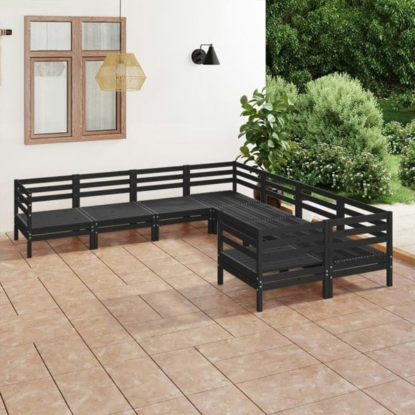 Berkfield 8 Piece Garden Lounge Set Solid Wood Pine Black