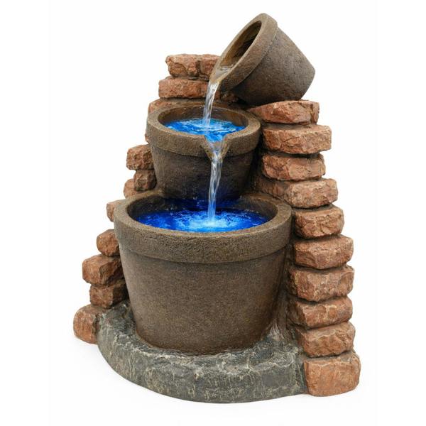 Gardenwize Solar Powered Corner Brick Wall Water Feature with Battery Backup