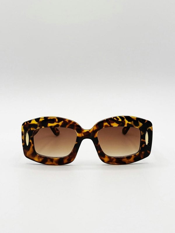 SVNX Oversized Chunky Rectangle Sunglasses in Tortoise