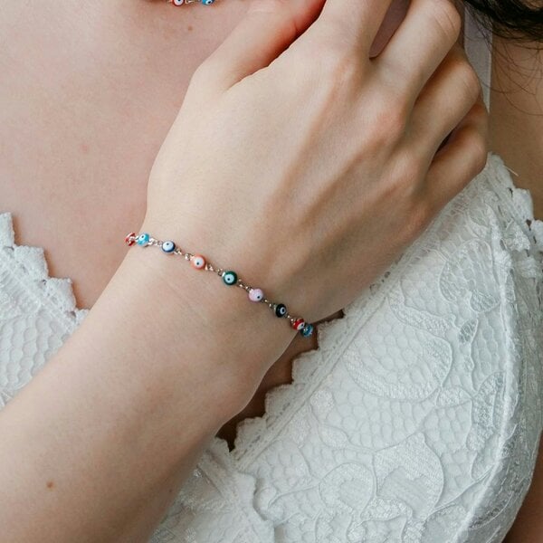 The Colourful Aura Multicolour Turkish Evil Eye Bead Protection Luck Eye Charm Adjustable Bracelet