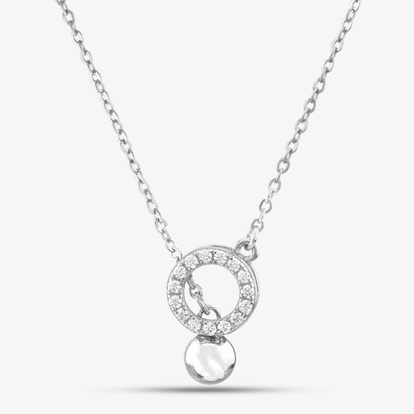 T. H. Baker Silver Cubic Zirconia Open Circle With Silver Ball Necklace MPW0069A