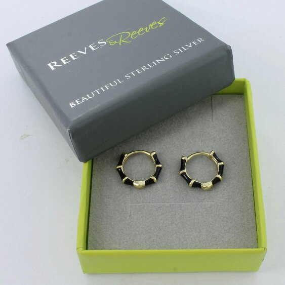 Reeves & Reeves Black and Gold Bamboo Hoop Earrings