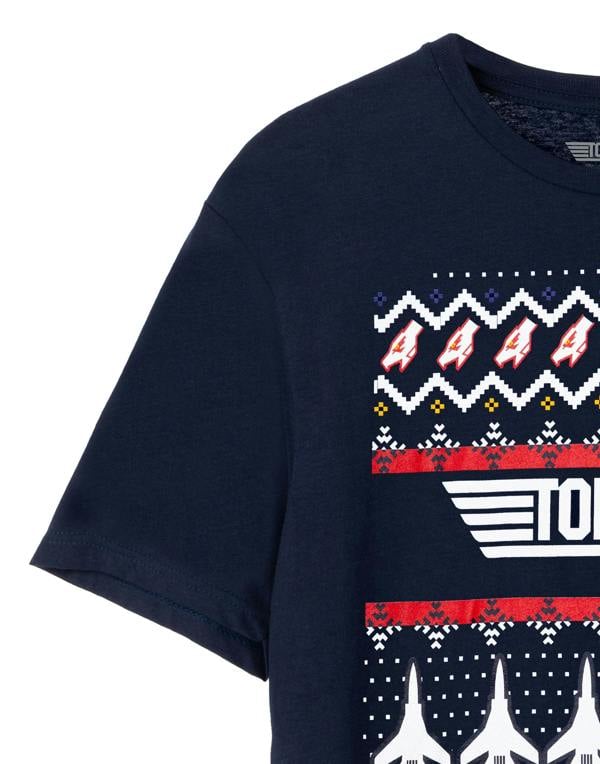 Top Gun Mens Blue Christmas Fairisle Short Sleeved T-Shirt