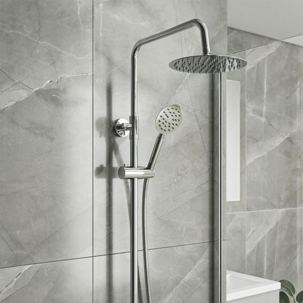 Flode Gavie Round Style Thermostatic Shower Kit | Thin Style Stainless Steel Round Shower Head | Chrome