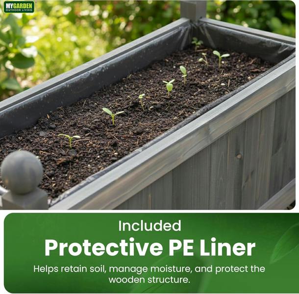 My Garden Outdoor Living Wooden Rectangular Trough Planter-PE Liner-60x20x34 cm Weather Resistant Wooden Planter Box for Patios, Gardens & Decking