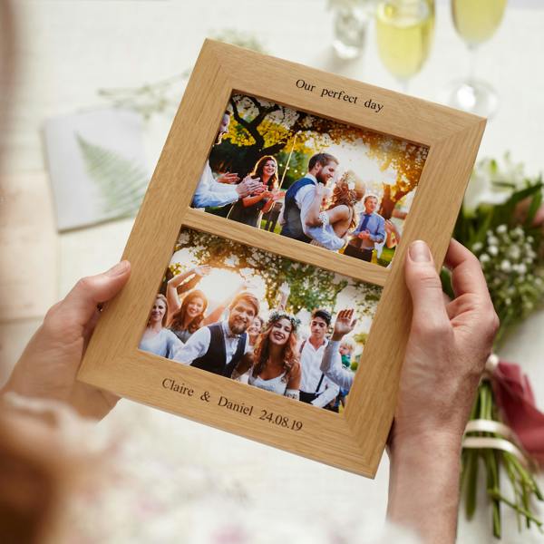 MijMoj Design Personalised Solid Oak Double Picture Frame - Twin Aperture for 6x4" or 7x5" Prints