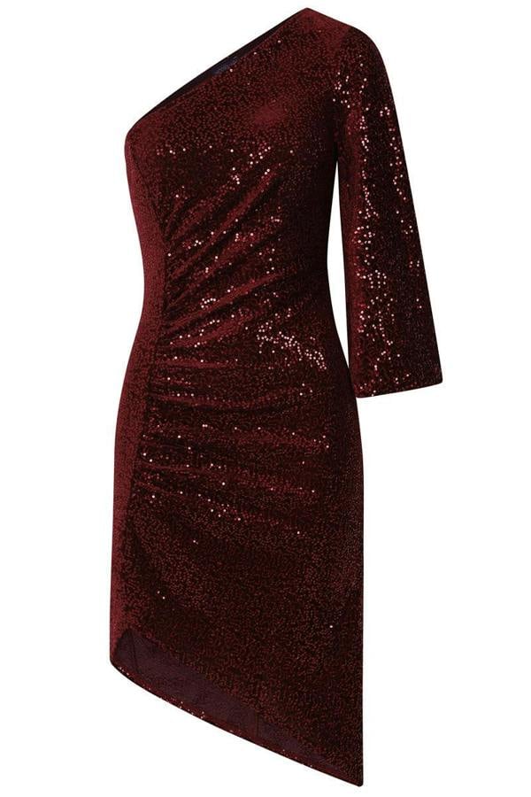 HotSquash One-Sleeved Sequin Ruched Dress