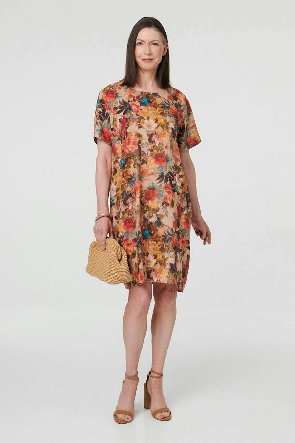 Orange | Floral Relaxed Knee Length Shift Dress