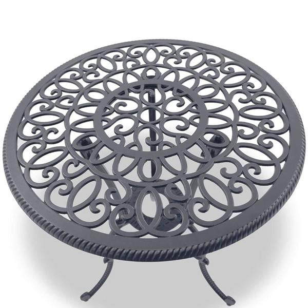 Homeology BANGUI Grey Luxurious Garden and Patio Table and 4 Large Chairs with Armrests Cast Aluminium Bistro Set