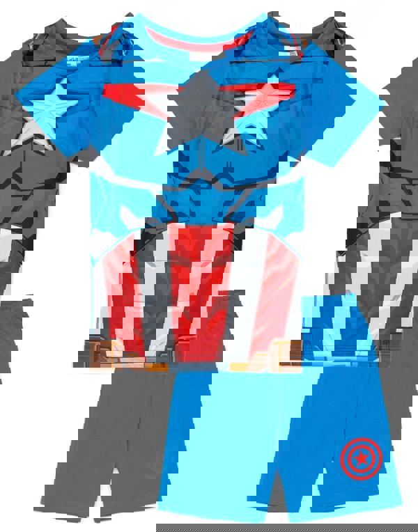 Disney Avengers Boys Blue Captain America Costume Short Sleeve Short Leg Pyjama Set