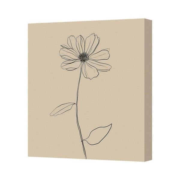 Benjamin Tate Design Beige Canvas Flower Print Minimal Line Art On Deep Wooden Frame Made In UK